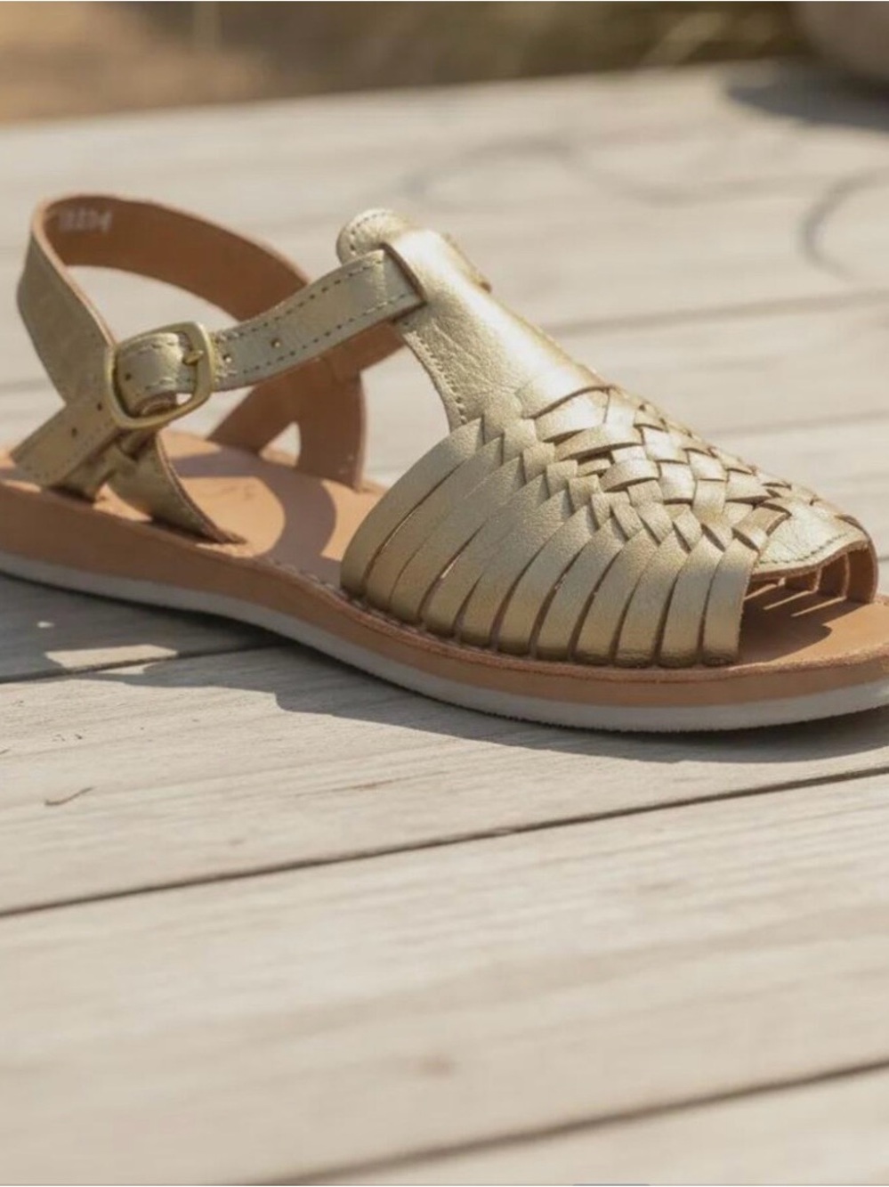 Gold Woven Leather Huarache Sandals